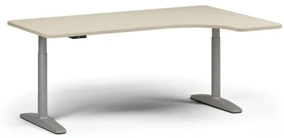 Výškovo nastaviteľný stôl OBOL, elektrický, 675-1325 mm, ľavý/pravý, doska 1800x1200 mm, sivá zaoblená podnož, breza