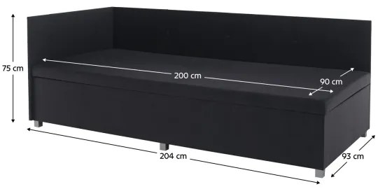 Čalúnená válenda s univerzálnym čelom a úložným priestorom AMSTERDAM 90x200 cm šedá