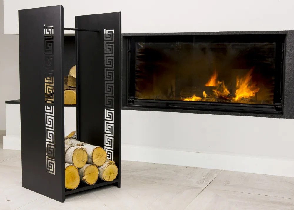 Kovový stojan na drevo Kely, 40x100 cm, čierna