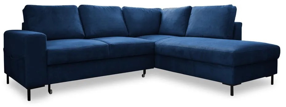 Tmavomodrá menčestrová rozkladacia rohová pohovka (pravý roh) Lofty Lilly – Miuform