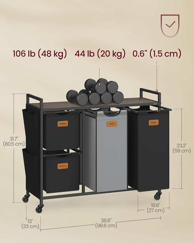 Kôš na bielizeň Vasagle Males 150 l čierna/šedá/hnedá