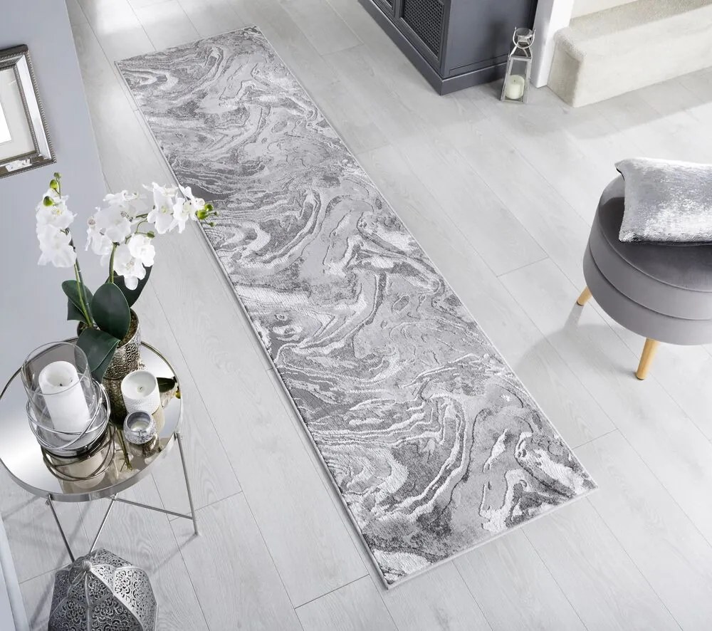 Behúň Eris Marbled Silver, 80x300, šedá, chodba / predsieň, Flair Rugs