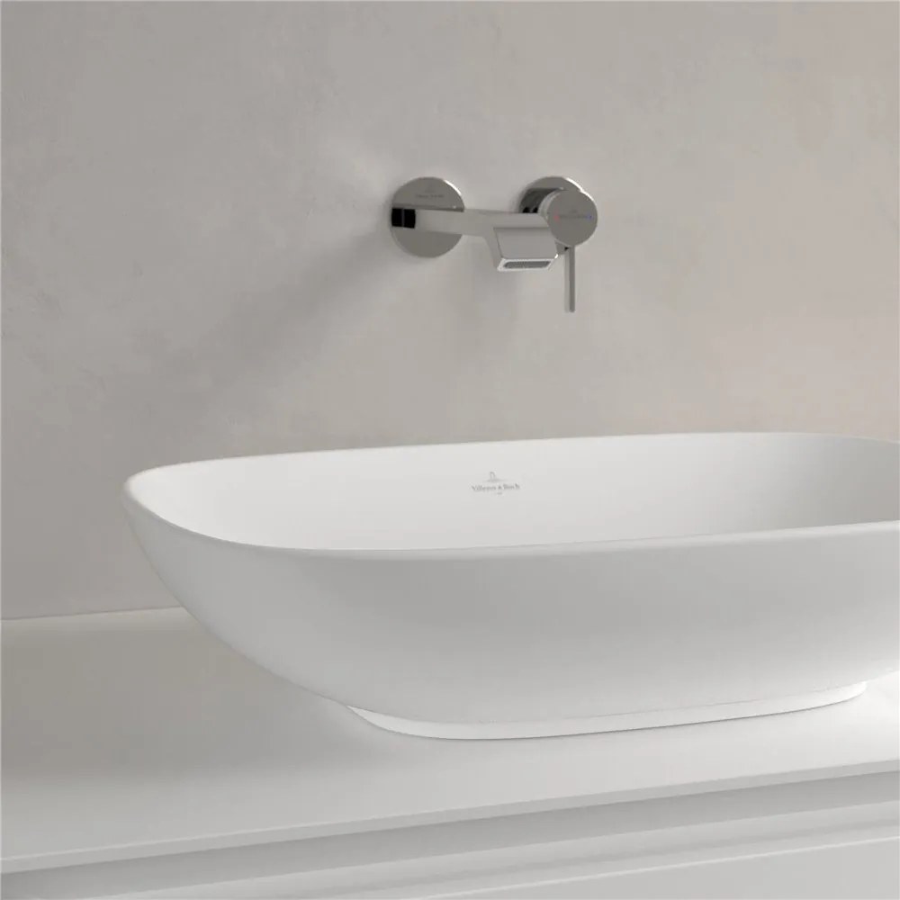 VILLEROY &amp; BOCH Loop &amp; Friends obdĺžnikové umývadlo na dosku bez otvoru, s prepadom, 560 x 380 mm, Stone White, s povrchom CeramicPlus, 4A4900RW