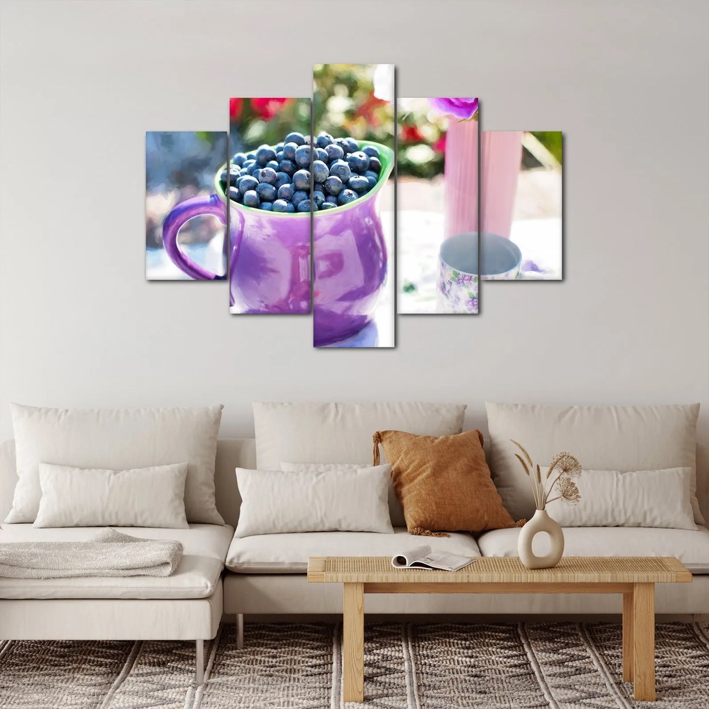 Obraz - čučoriedky v hrnčeku (150x105 cm)