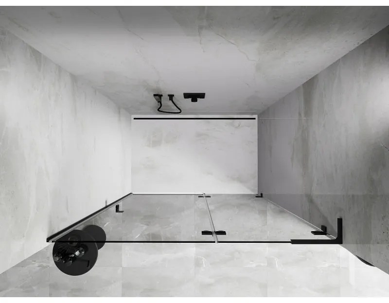 Mexen, Mexen Lunar L Otočné pravé sprchové dvere 130 cm, priehľadné, čierne - 834L-130-000-70-00-P