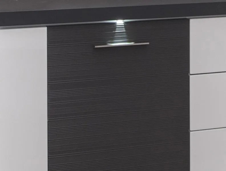 Široká komoda Caracas typ 21, grafit/biely lesk, s osvetlením