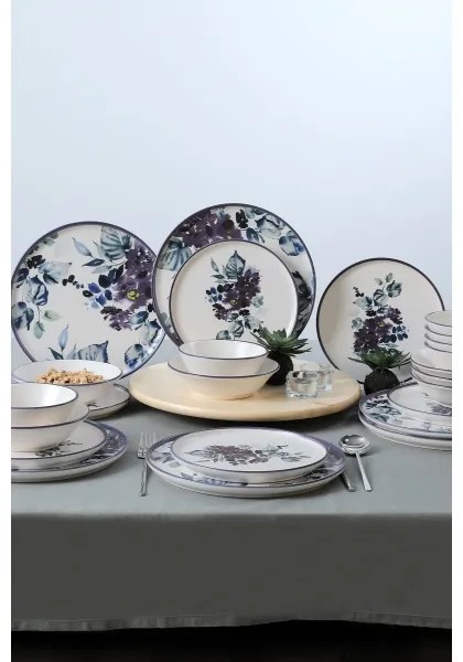 Jedálenská súprava 24 ks biela/modrá/keramika