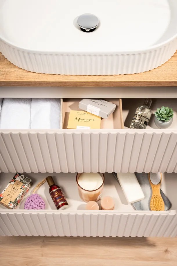 Závesná skrinka pod umývadlo Nova Cashmere II s doskou 80 cm kašmír