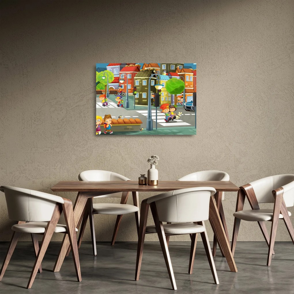 Sklenený obraz - Detské mestečko (70x50 cm)