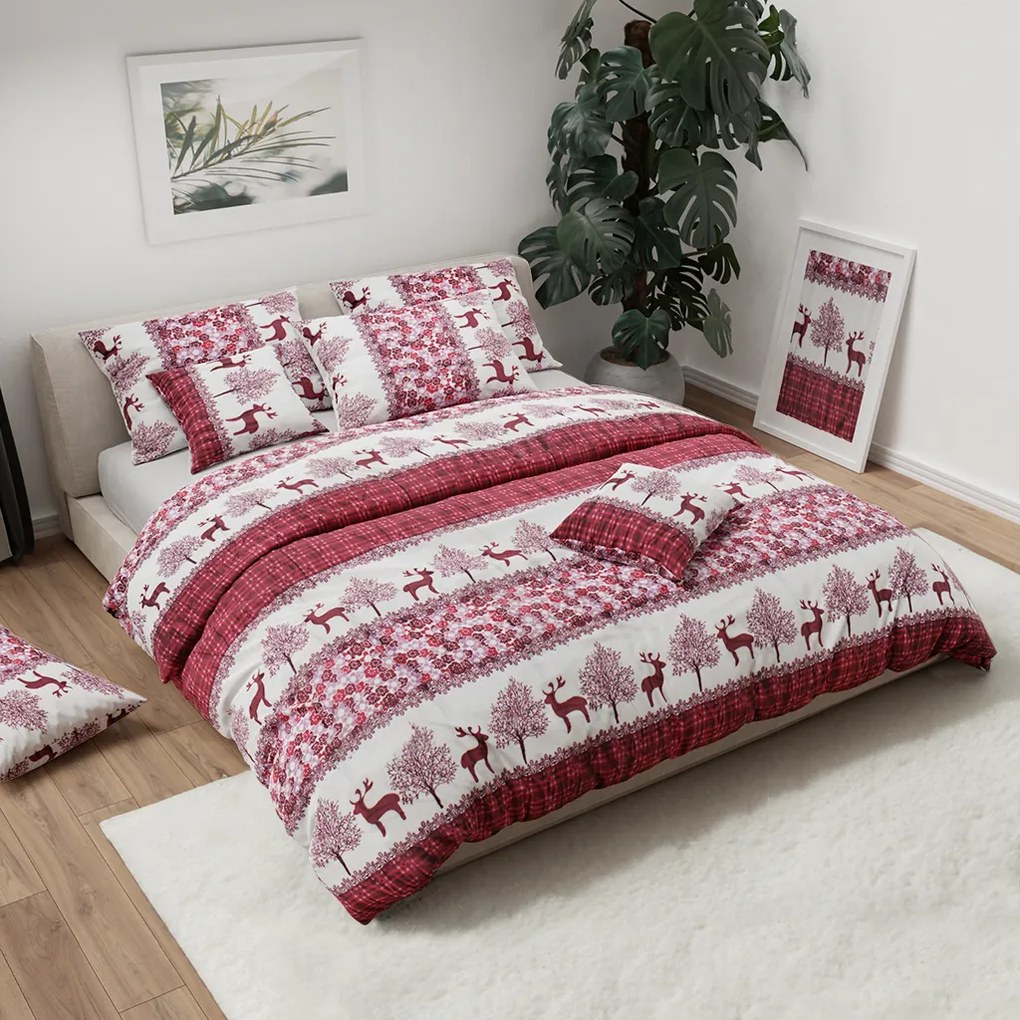 Mikroplyšové obliečky Vianoční sobi vínové