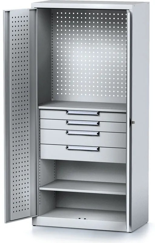 Dielenská skriňa MECHANIC, 1950x920x500 mm, 2 police, 4 zásuvky sivé dvere