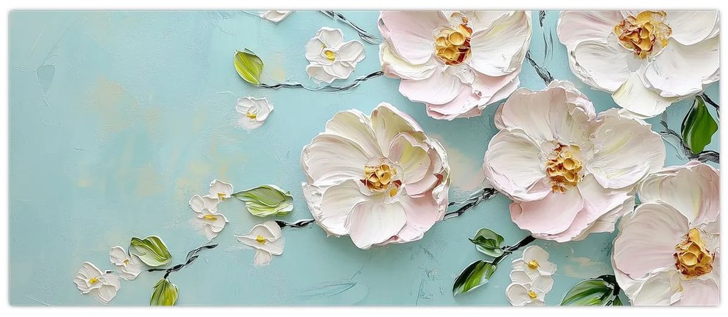 Obraz - Kvietky na modrom pozadí (120x50 cm)
