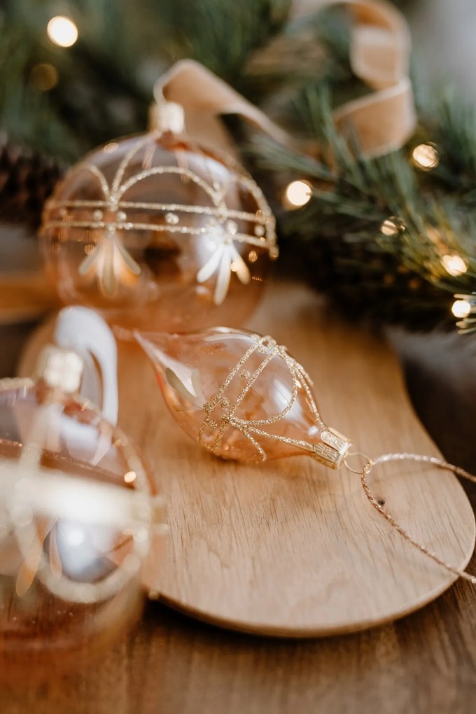 Bella Rose Sklenená vianočná ozdoba Oliva Ružová Lesk