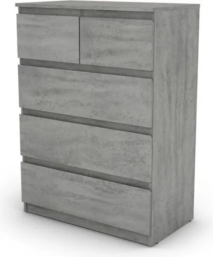 Komoda s 5 zásuvkami Carlos, šedý betón, 75 cm
