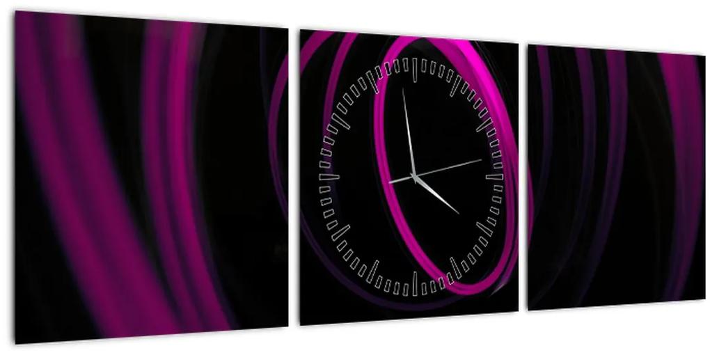 Obraz - fialové čiary (s hodinami) (90x30 cm)