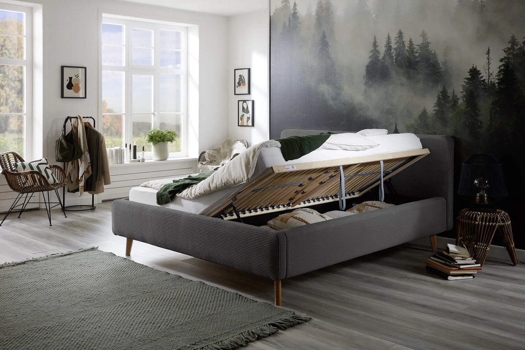 Čalúnená posteľ taupe s úložným priestorom 160 x 200 cm menčester sivá MUZZA