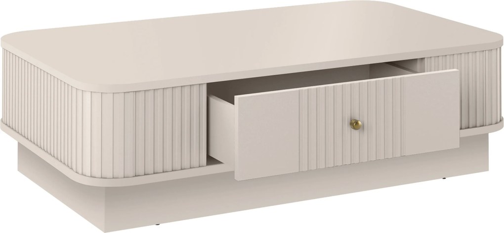 Kávový stolík Vesper 103x60 cm so zásuvkou na sokli - kašmír / zlatá úchytka