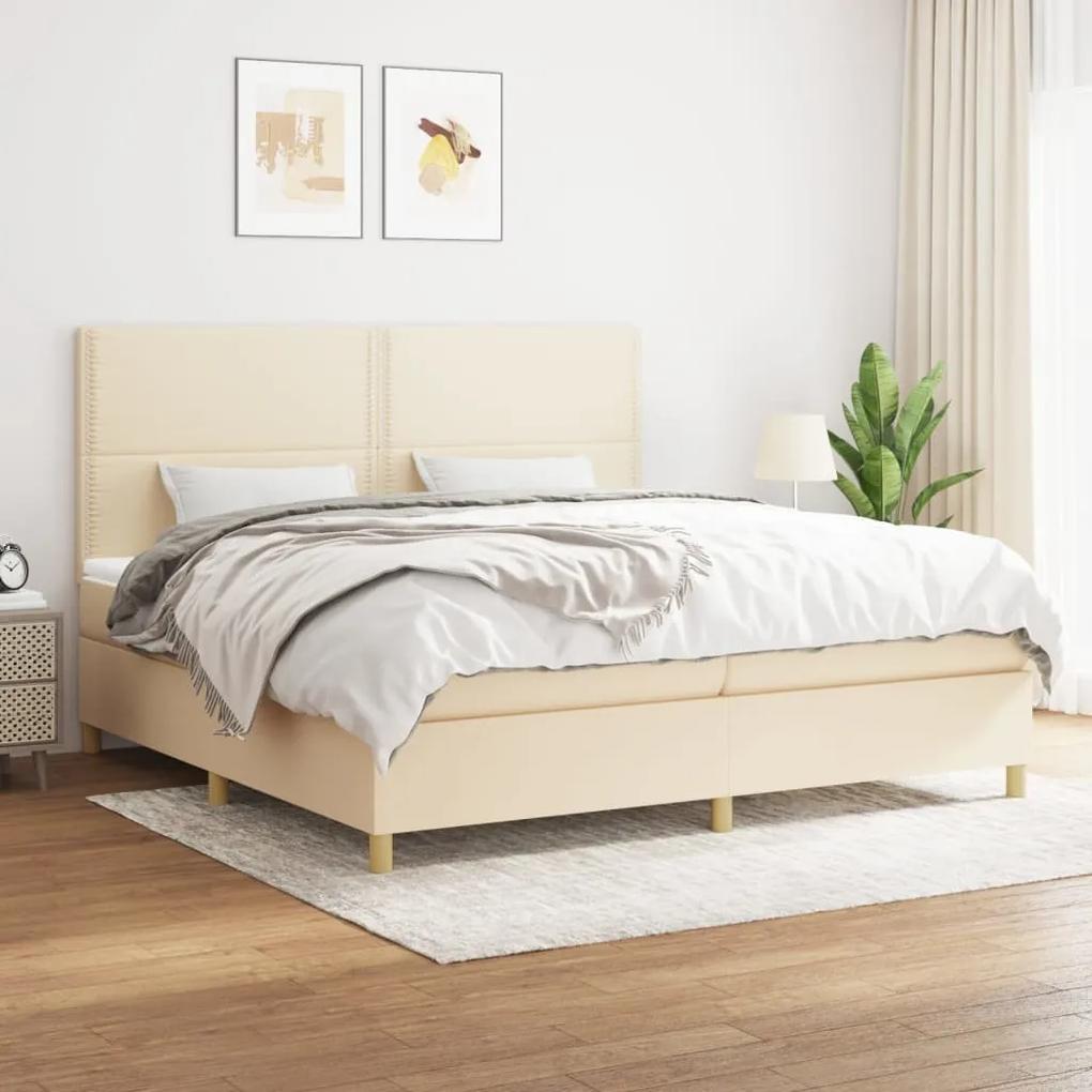 Boxspring posteľ s matracom krémová 200x200 cm látka 3142286