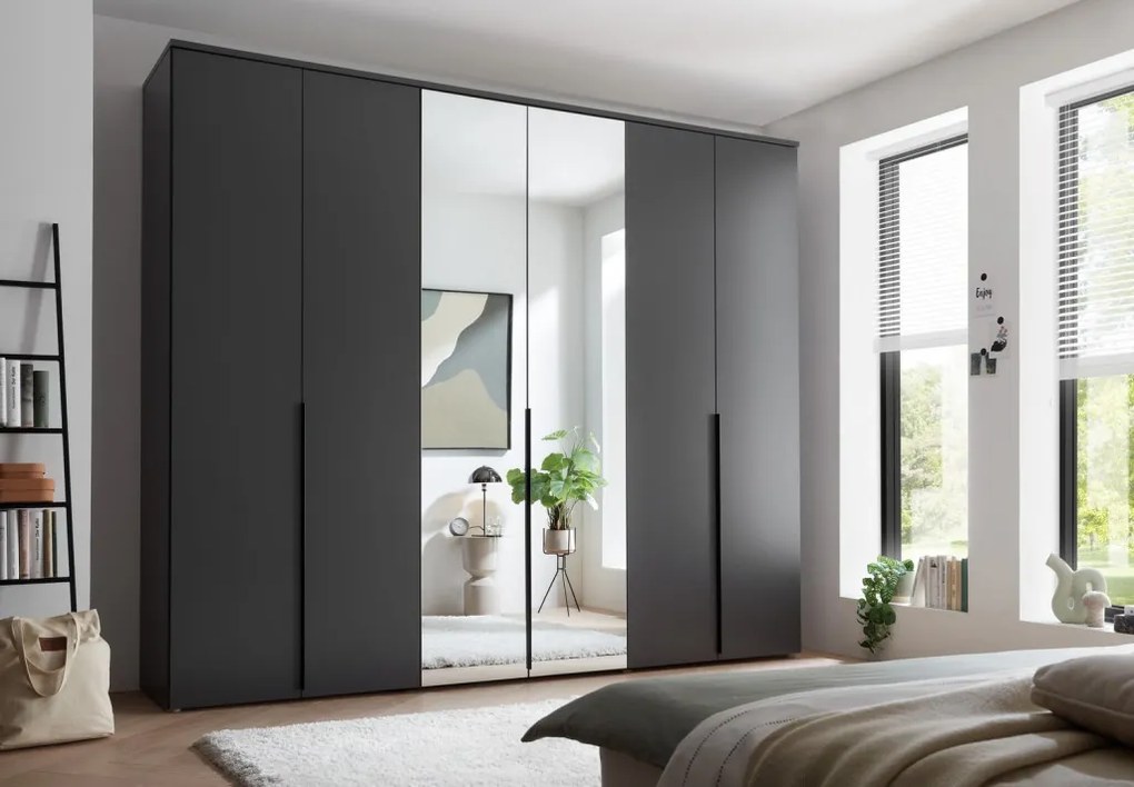 Šatníková skriňa so zrkadlami Kevo, 270 cm, grafitová