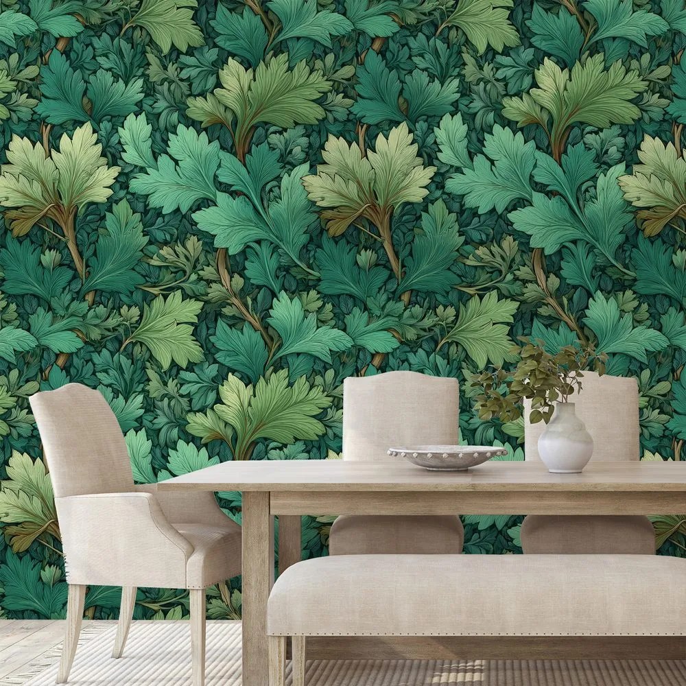 Tapeta zelené listy v klasickom štýle