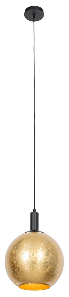 Dizajnové závesné svietidlo čierne so zlatým sklom - Bert