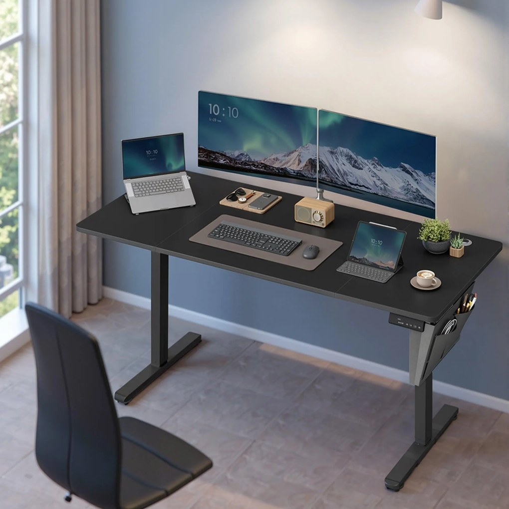 Elektricky nastaviteľný výškovo regulovateľný stôl, 160×70 cm, s 4 pamäťovými pozíciami, čierny