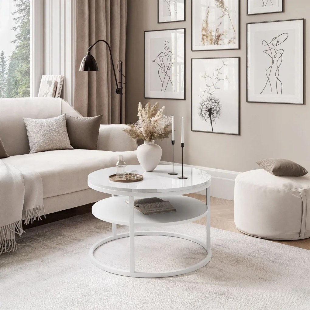 KONFERENČNÝ STOLÍK LEONARDO S POLICOU BIELY LESK + BIELY