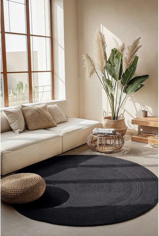 Čierny obojstranný/ručne tkaný jutový okrúhly koberec ø 140 cm Braided – Hanse Home