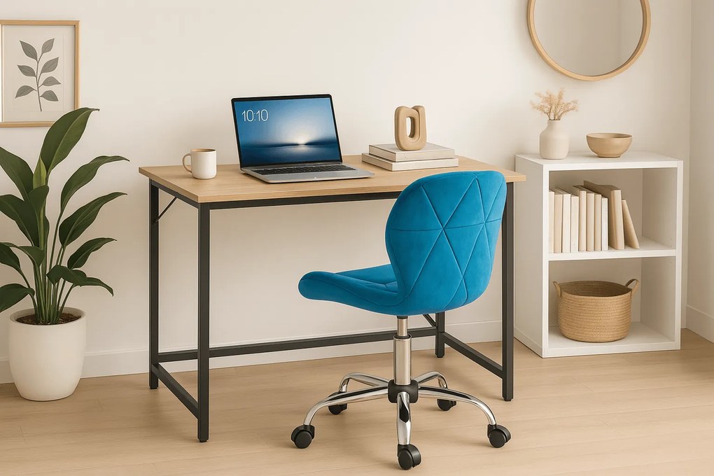 Set do pracovne stôl TAYLOR 80x50 cm dub sonoma + kreslo AVOLA VELVET kráľovsky modré