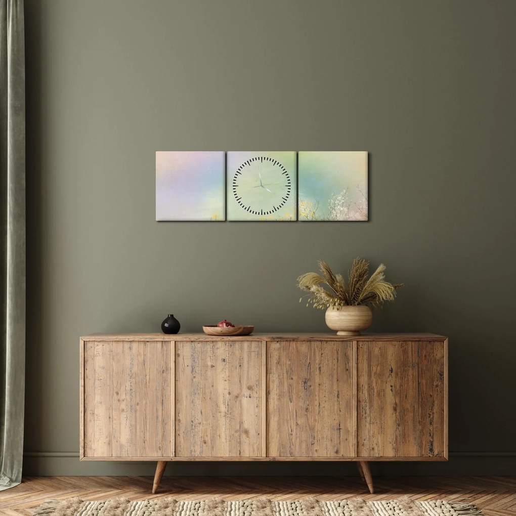 Obraz - Maľovaná lúka 2 (s hodinami) (90x30 cm)