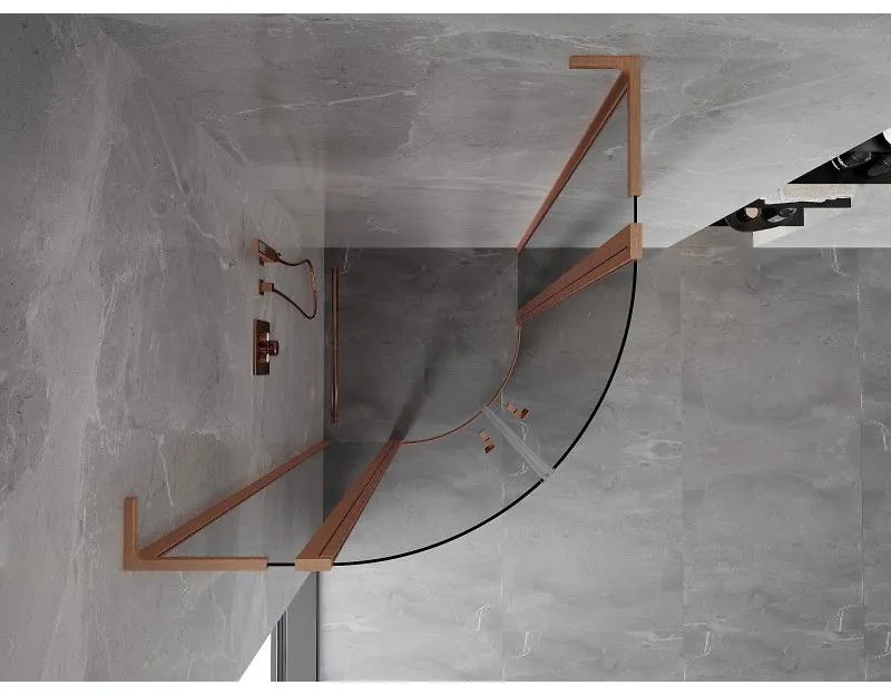 Mexen Mist L, štvrťkruhový sprchový kút s 2-krídlovými dverami, 100 x 100 cm, 8mm číre sklo, medený profil, 8A32L-100-100-65-00