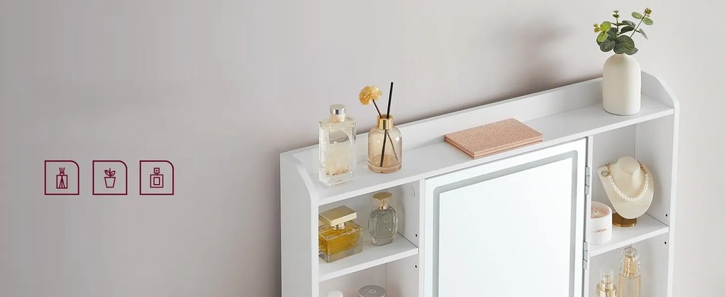 Toaletní stolek Vasagle Berny 90 cm se zrcadlem a LED osvětlením bílý