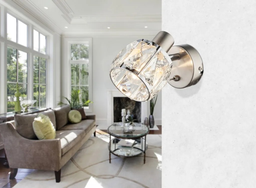 Nástenná lampa Kris, sklenený krištáľ