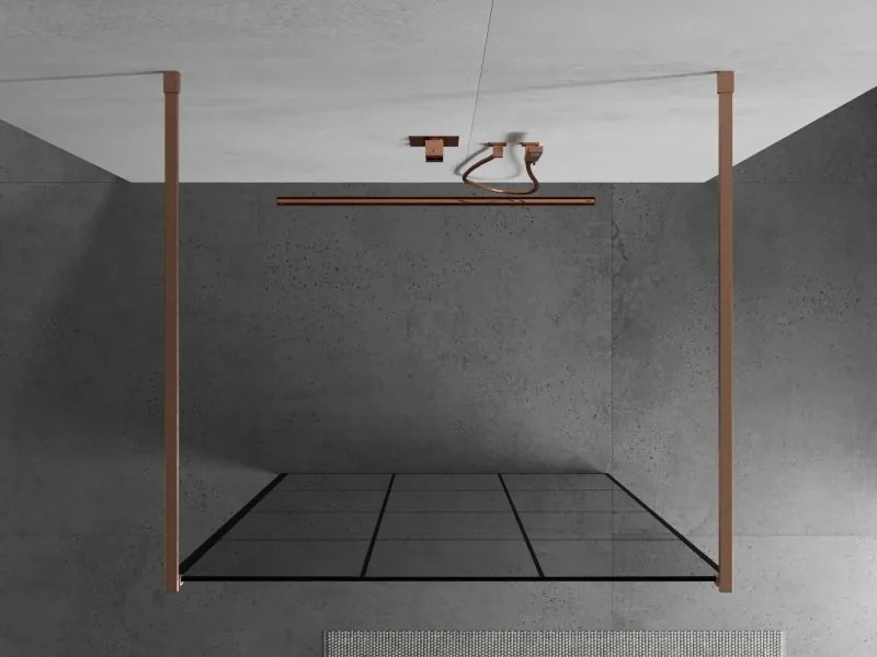 Mexen Kioto, sprchová zástena Walk-In 100 x 200 cm, 8mm sklo čierny vzor, medený matný profil, 800-100-002-65-77