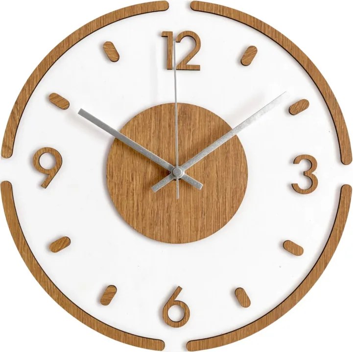 Moderné okrúhle nástenné hodiny – dubová a plexisklo | SENTOP IA-225-S-dub