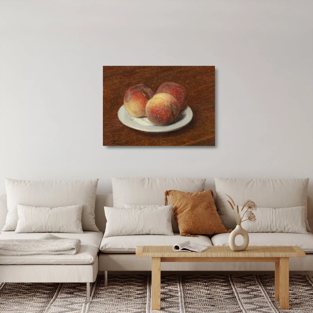 Sklenený obraz - Henri Fantin-Latour, Three Peaches on a Plate, reprodukcia (70x50 cm)