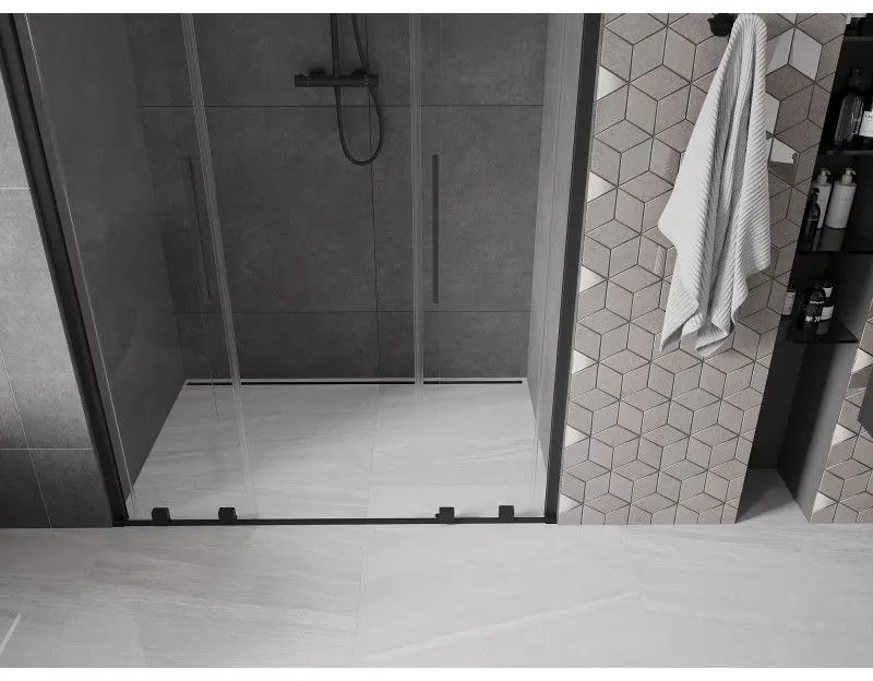 Mexen Velar L Duo, posuvné sprchové dvere do otvoru 140 cm, 8mm číre sklo, čierna matná, 871-140-003-02-70