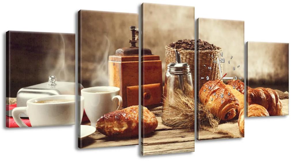 Gario Obraz s hodinami Chutné raňajky - 5 dielny Rozmery: 150 x 105 cm