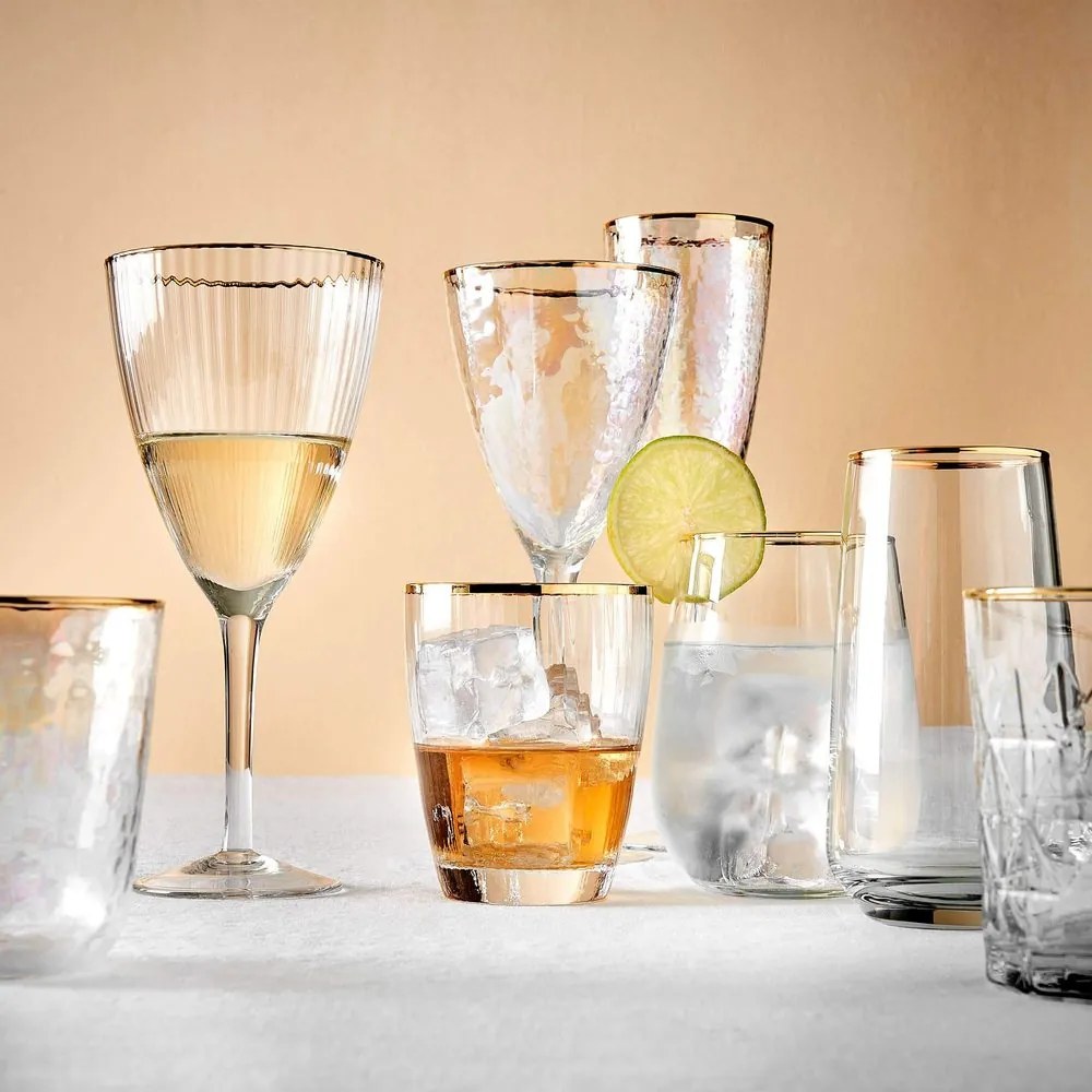 GOLDEN TWENTIES Sada pohárov na víno so zlatým okrajom 280 ml 4 ks