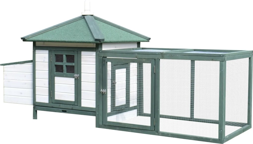 PawHut Drevená kurník s nástavcom a vyberateľnou táckou 196x76x97 cm Zelená a Biela | Aosom
