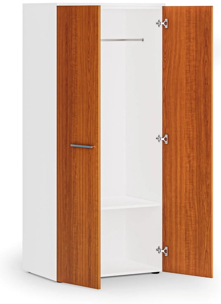 Kancelárska šatníková skriňa PRIMO WHITE, 1 polica, šatníková tyč, 800 x 500 x 1781 mm, biela/čerešňa