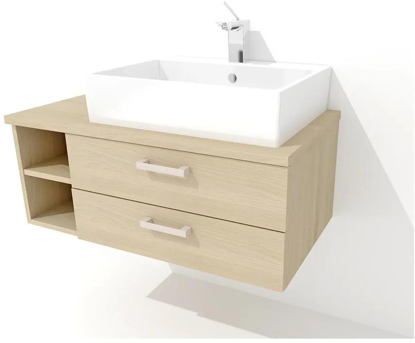 Nabytekmorava Závesná kúpeľňová skrinka pod umývadlo K43 so šuplíkmi farba korpusu: Agát, farba dvierok: Bielé lamino