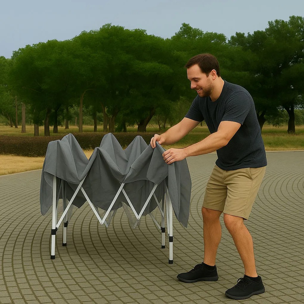 Záhradný pavilónový stan 3x3 m, automaticky rozkladací, sivý, MultiGarden