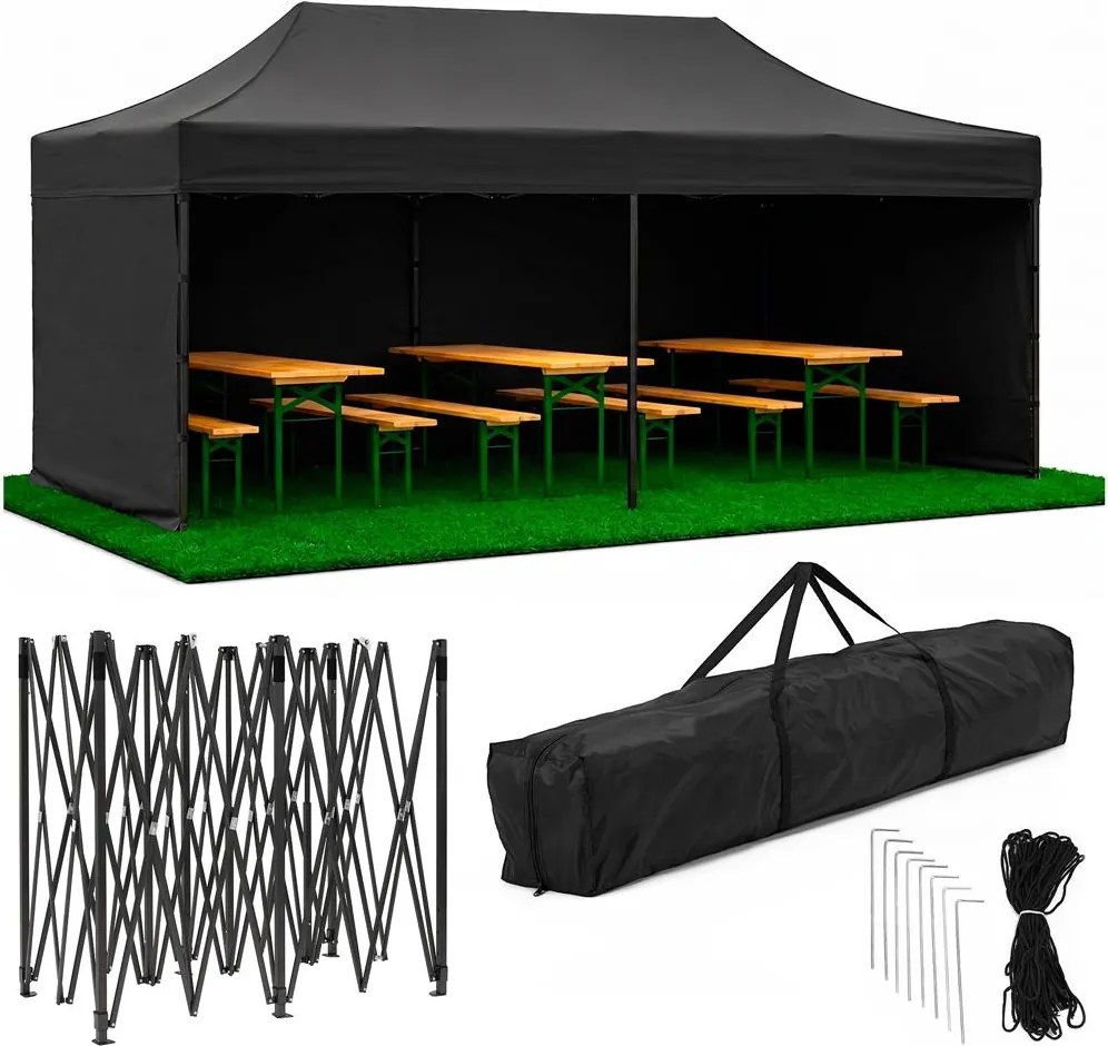 SPRINGOS Nožnicový záhradný stan 3×6 m – čierny, obchodný pavilón na podujatia GP0008