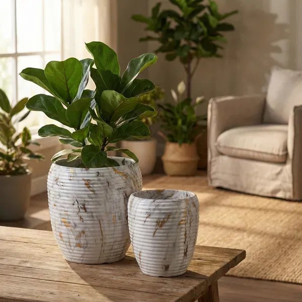 Sada 2 ks keramických květináčů NEVA XIV bílá/zlatá