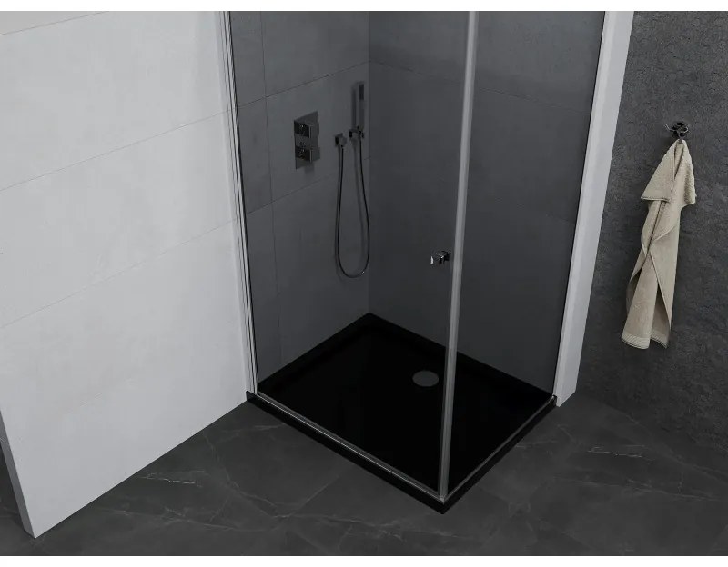 Mexen Pretoria, sprchovací kút 70 (dvere) x 120 (stena) cm, 6mm šedé sklo, chrómový profil + čierna sprchová vanička, 852-070-120-01-40-4070