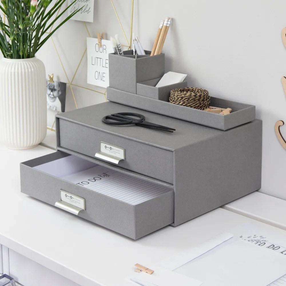 Sivá 2-poschodová zásuvka na dokumenty Bigso Box of Sweden Birger, 33 × 22,5 cm