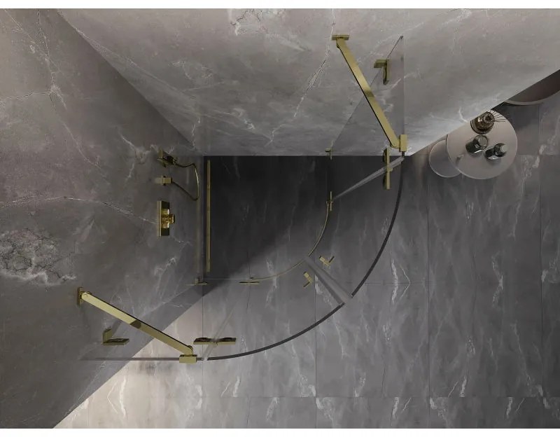 Mexen Lunar, polkruhový výklopný sprchový kút 80 x 80 cm, 8mm číre sklo, zlatý profil, 833-080L-080P-50-00