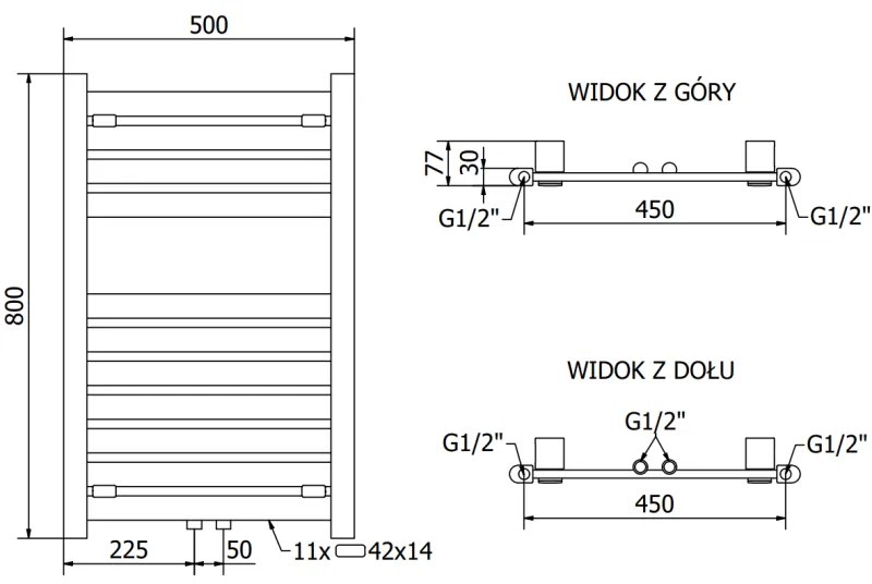 Mexen Uran vykurovacie teleso 800 x 500 mm, 359 W, čierna, W105-0800-500-00-70