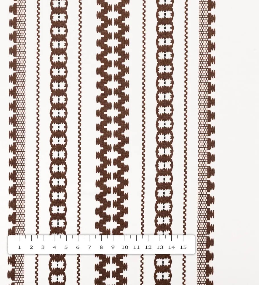 Biante Bavlnený behúň na stôl Sandra SA-618 Hnedý ľudový vzor na bielom 35x140 cm